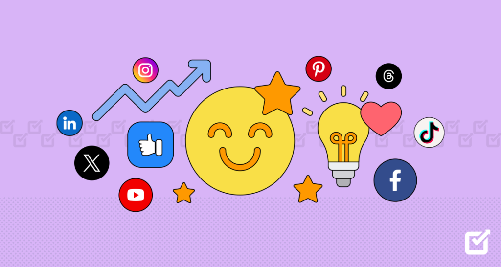 Smiley face icon with social media icons